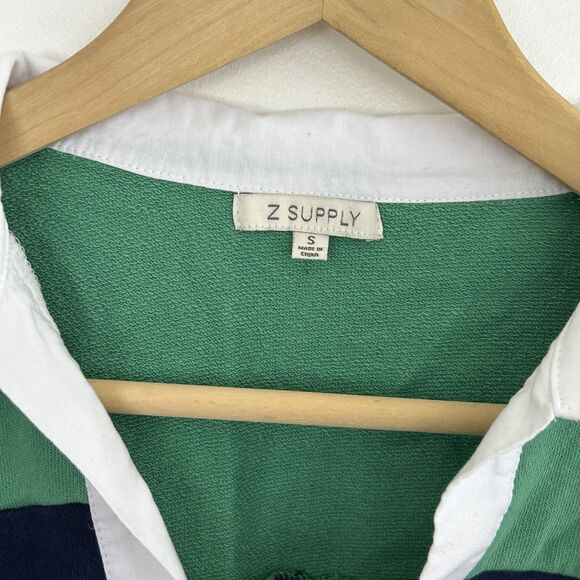 Z Supply Cropped Polo Rugby Short Sleeve Sweatshirt Shirt Size Small Green Blue - Picture 4 of 8